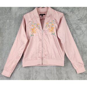 Romeo + Juliet Couture Jacket Womens Small Dusty Pink Floral Embroidered Bomber